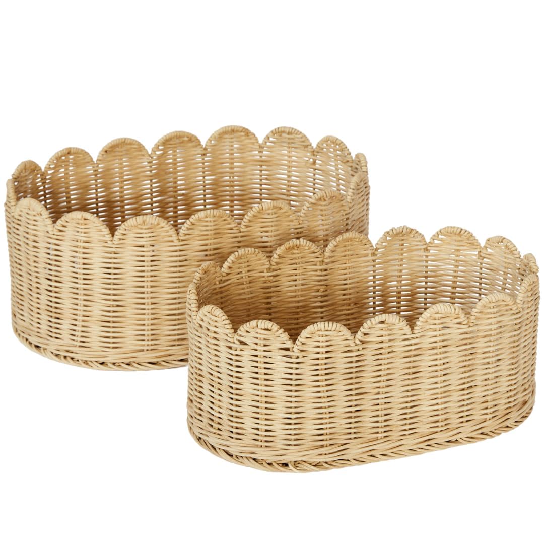 BEBE BASK Premium Scalloped Basket Set of 2 (16x10x7 In) - Storage Baskets
