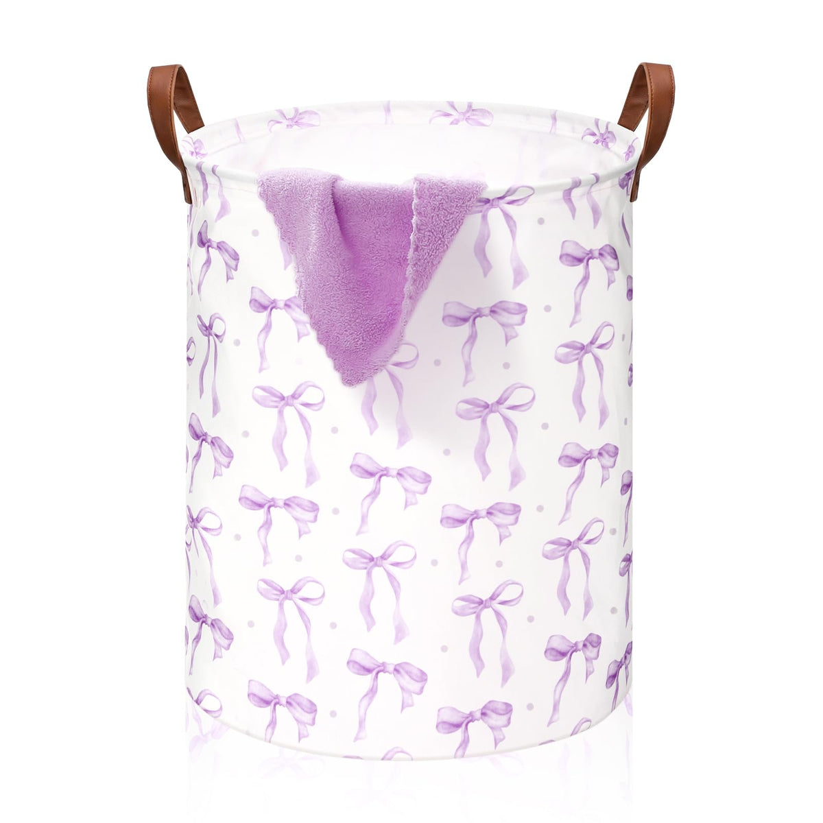 CroBlissful 1 Pcs Coquette Pink Bow Laundry Basket Pink Bow Nursery Laundry Basket Hamper Waterproof Collapsible Storage Bin Organizer for Bedroom Bathroom Room Dorm Clothes Toys