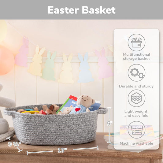 CHICVITA Small Woven Rope Gift Basket, Decorative Boo Basket, Grey