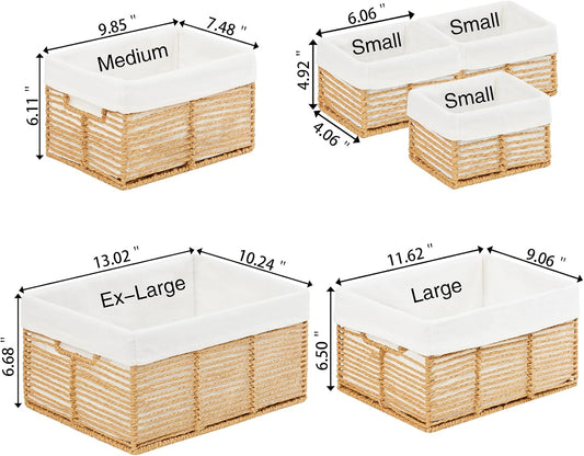 Vagusicc Wicker Storage Basket, 6 Pack Baskets for Organizing, Wicker Baskets with Handle, Rectangular Woven Basket for Storage Shelves, Cube Storage Bins for Closet/Clothes/Dresser, Natural