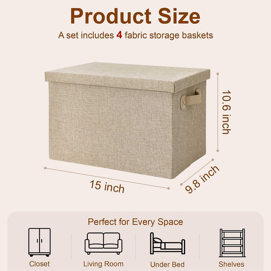 Heavy Duty Fabric Storage Bins with Lids, Collapsible Organizer Baskets