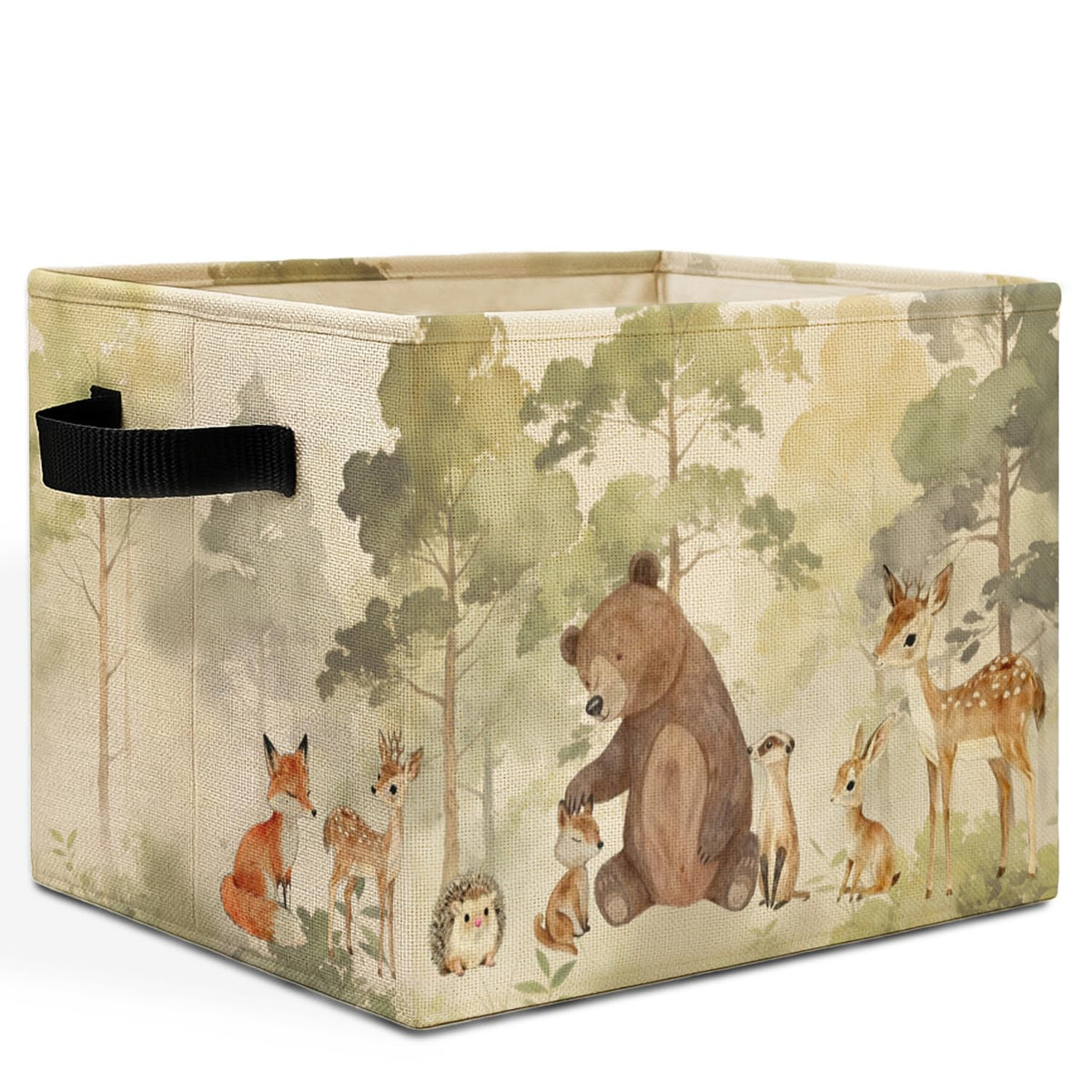 Forest Animal Nursery Storage Bins Box with Handles, Bear Deer Fox Bunny Woods Animal Laundry Basket Hamper Collapsible Clothes Toys Organizer for Toddler Kids Room Playroom