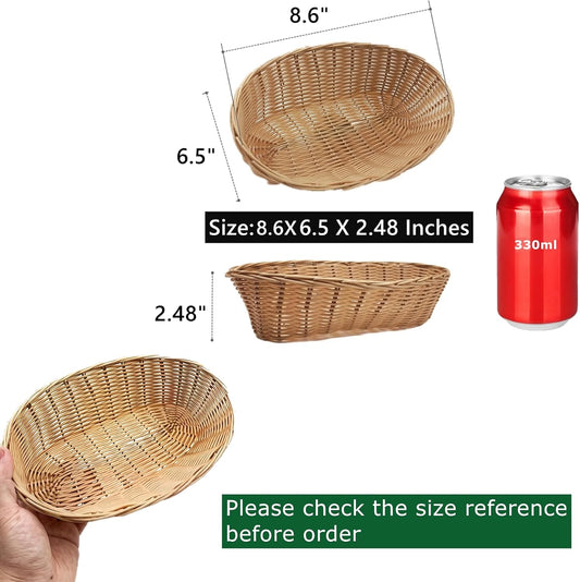 16 Pack Bread Basket for Serving, Oval Wicker Small Gift Baskets, Plastic Empty Tabletop Fruit Vegetables Serving Baskets for Wedding, Mother's day, Christmas, Restaurant, 8.6 x 6.5 Inch