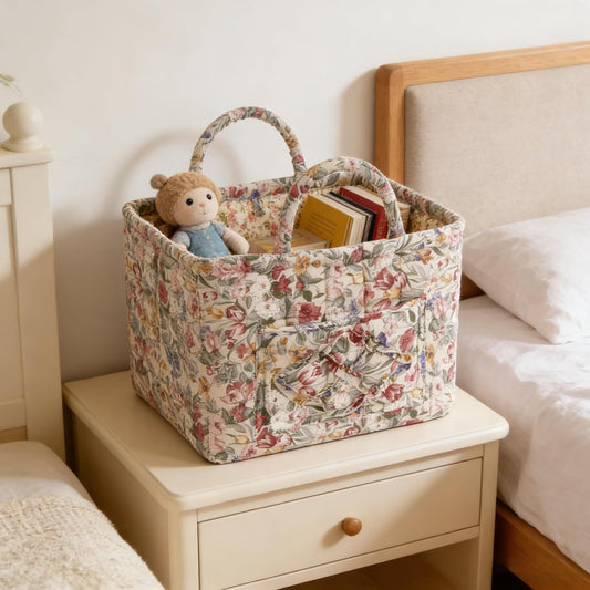 Quilted Laundry Basket with Handles - Multi-Purpose Fabric Storage Basket,Boho Fabric Storage Baskets with Handles for Car, Home & Nursery - Collapsible Square Organizer (multicolor)