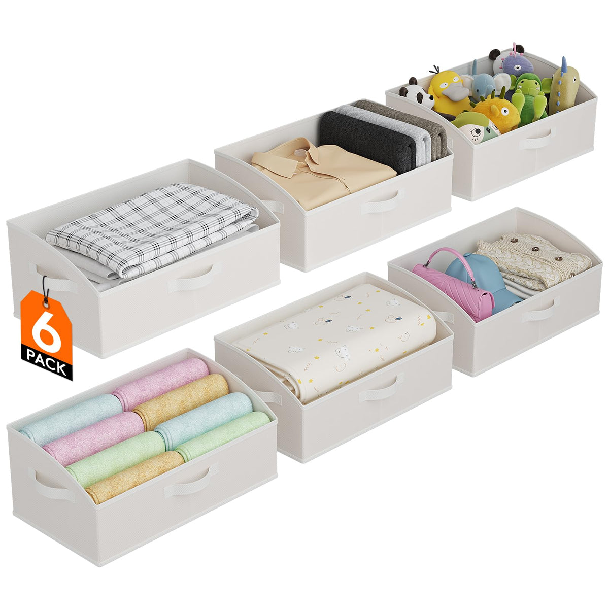 Lifewit Trapezoid Closet Storage Bin for Shelf, 6 Packs 23L, Light Gray