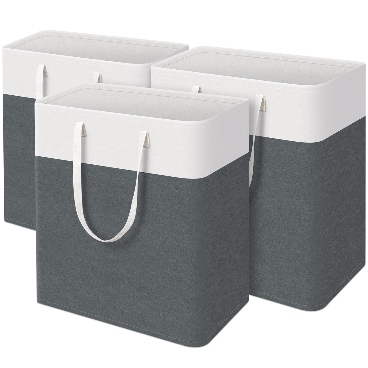 TasticTotes Laundry Basket 3-Pack, Laundry Hamper, 75L-Grey