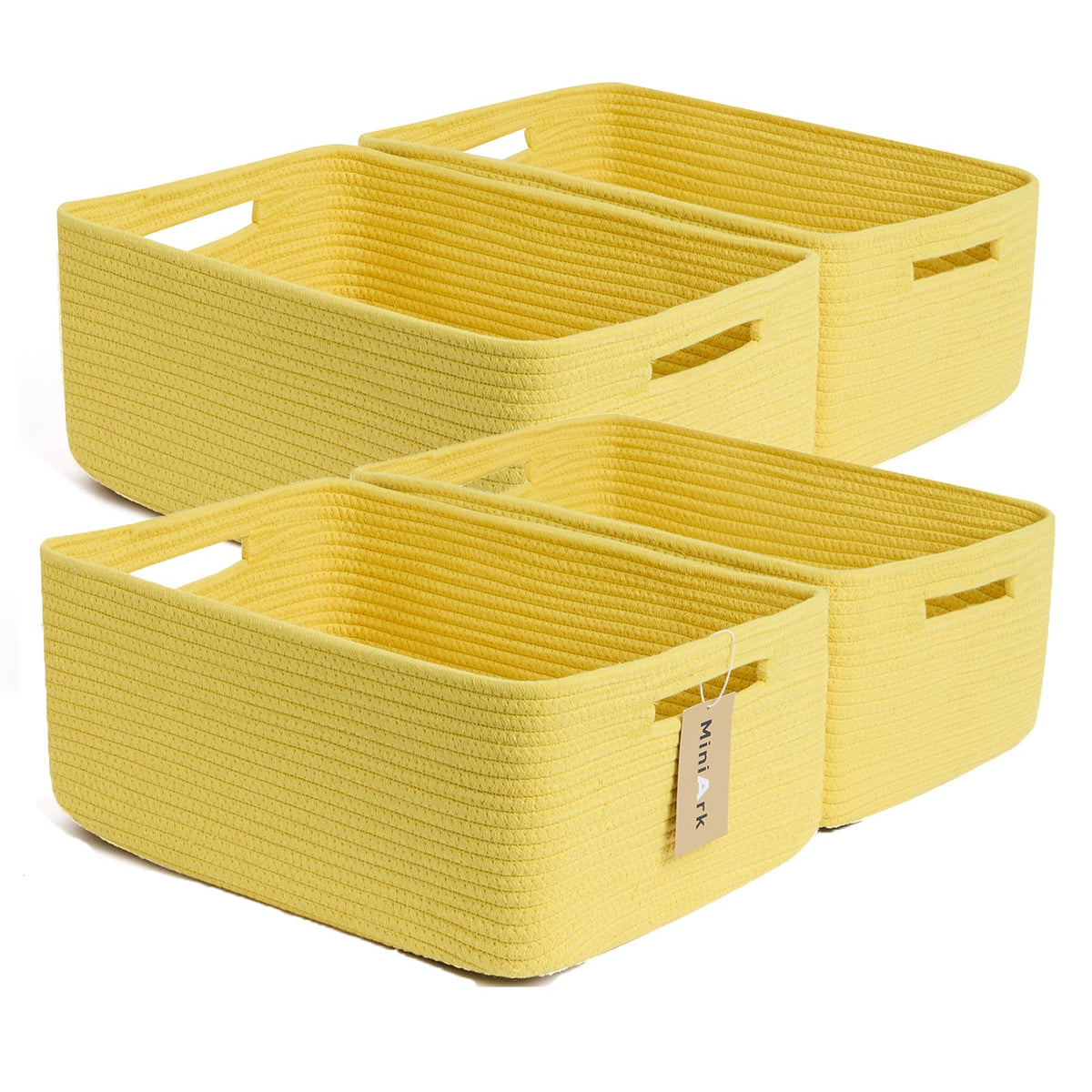 MiniArk Large Storage Baskets for Organizing, 17 x 13 x 7.5” Closet Shelf Baskets for Clothes Blanket Towels, Baby Nursery, Toy Bins Box, Woven Rope Baskets, 4 Packs Mixed Brown