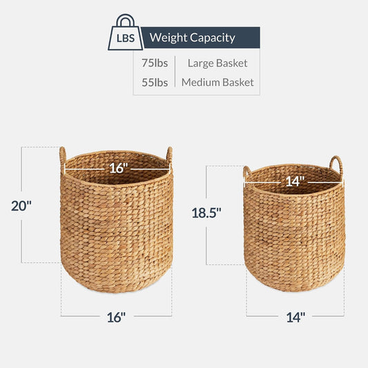 Best Choice Products 2-Piece Round Nesting Baskets W/Handles, Handwoven Water Hyacinth, Plant Holder, Laundry Basket, Storage Organizer, Tote Bins for Bedroom, Living Room, & Laundry Room - Natural