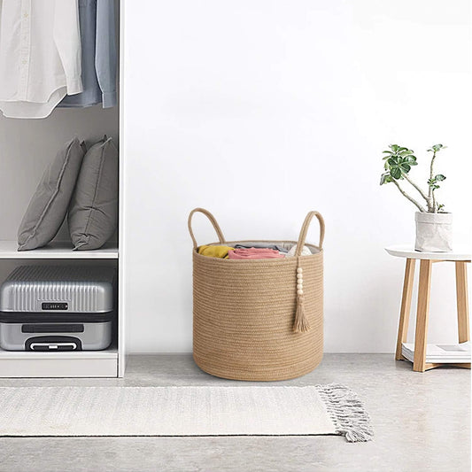 Mkono Woven Storage Basket for Blanket, Toys Plant Organizer, 16"W x 13.8"L