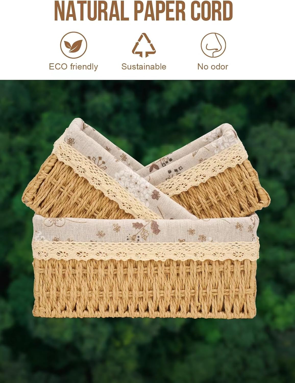 Amaredom Floral Wicker Baskets, Handwoven Multi-size 3-Pack Storage Baskets