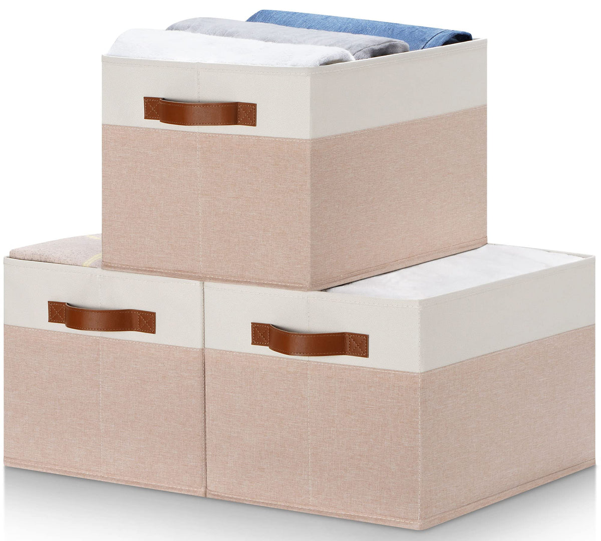 Large Storage Bins with Lids, Foldable Fabric Storage Baskets with Lids, Sturdy Storage Boxes with Labels and 3 PU Handles for Closet Home Bedroom Office (26L, 3 Packs, Grey&Black)