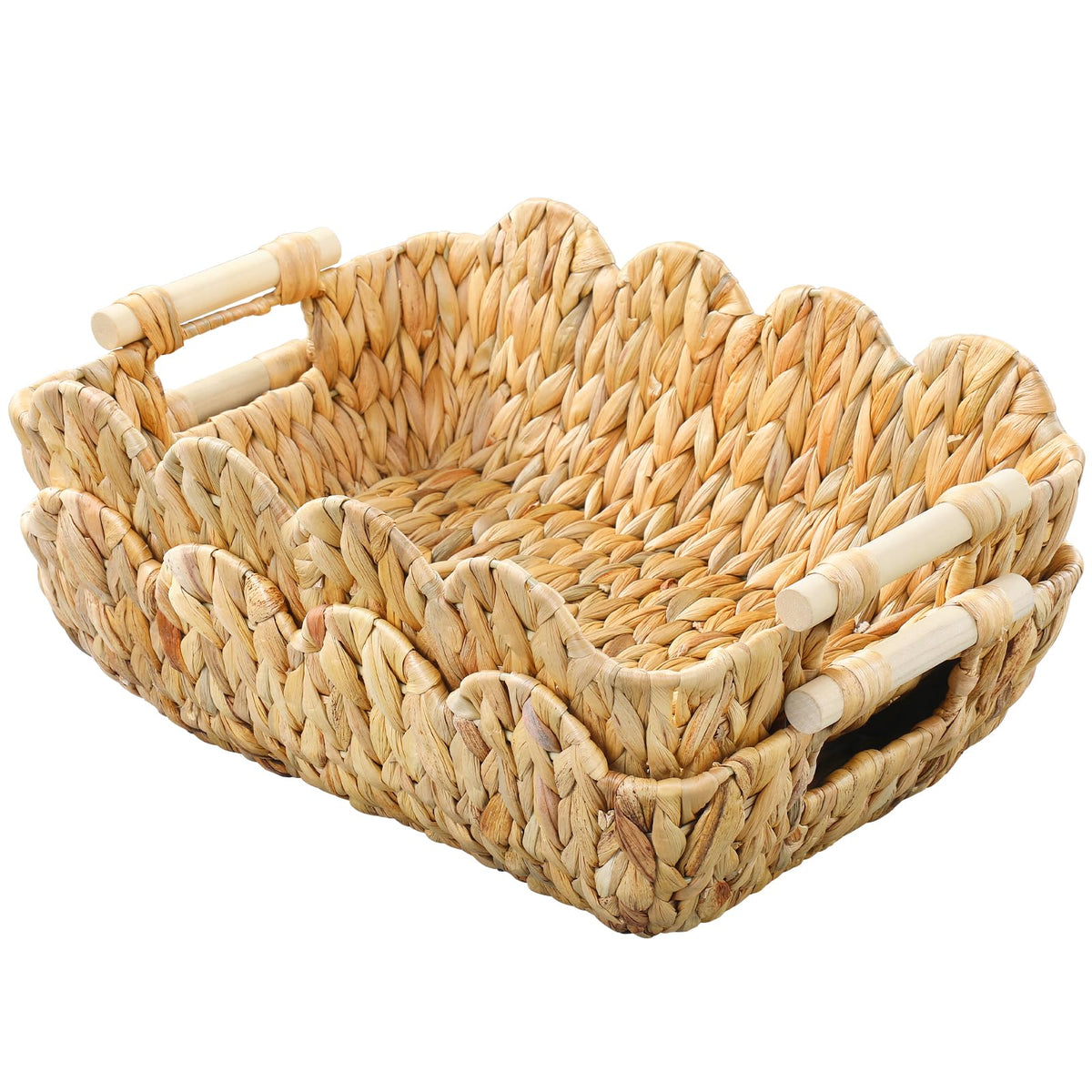 Coeusy 2 Pack Wicker Basket,Cute Scalloped Basket,Natural Water Hyacinth