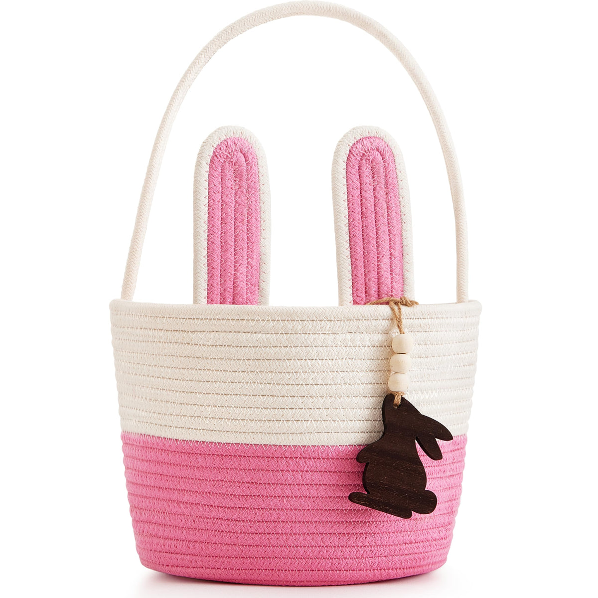 Pro Goleem Small Woven Basket with Gift Bags and Ribbons Durable Baskets for Gifts Empty Small Rope Basket for Storage 12"X 8" X 5" Baby Toy Bin with Handles, White