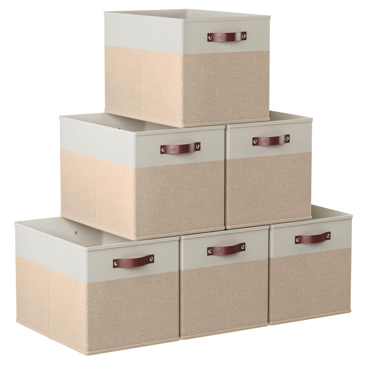 Ornavo Home 13x13 Foldable Fabric Storage Cube Bins, 6 Pack, Beige