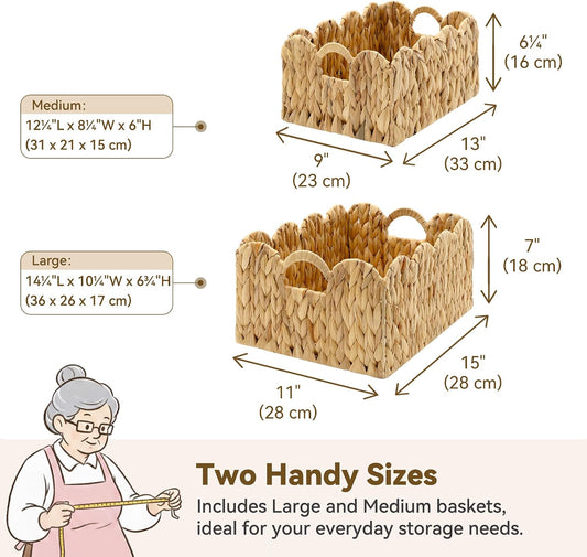 GRANNY SAYS Wicker Storage Basket for Shelves, Scalloped Baskets for Pantry