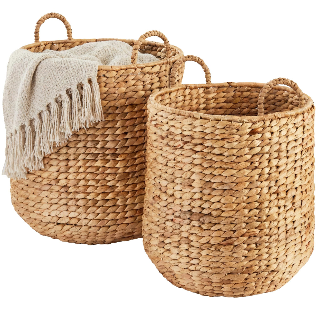 Best Choice Products 2-Piece Round Nesting Baskets W/Handles, Handwoven Water Hyacinth, Plant Holder, Laundry Basket, Storage Organizer, Tote Bins for Bedroom, Living Room, & Laundry Room - Natural
