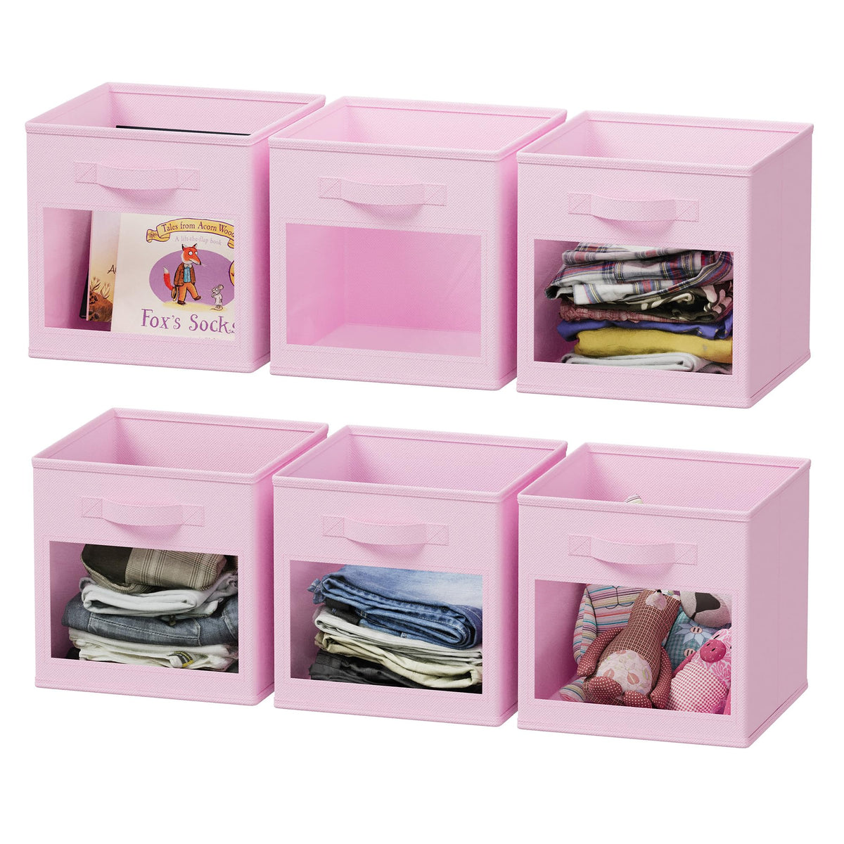SpaceAid Storage Cubes with Clear Windows, Set of 6 Fabric Bins, 11 Inch Foldable Baskets Boxes for Closet, Cubby Shelf or Cube Storage Organizer, Black