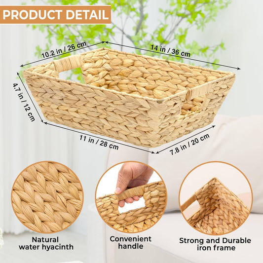 M4DECOR 6-Pack Water Hyacinth Trapezoid Wicker Storage Baskets, 14"