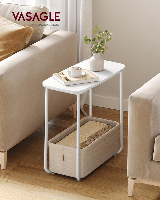 VASAGLE Small Rectangular Side End Table, Nightstand with Fabric Basket