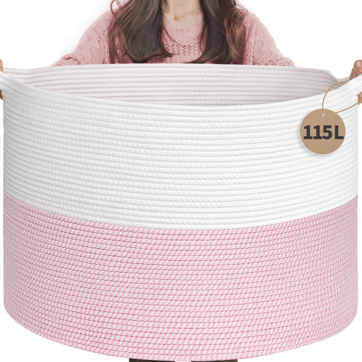 INDRESSME 115L Extra Large Woven Wicker Blanket Basket Living Room