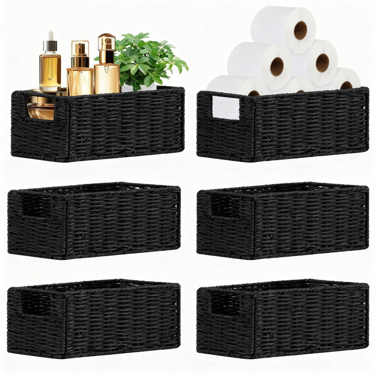 6 Pcs Small Wicker Baskets, Wicker Woven Storage Basket with Handle