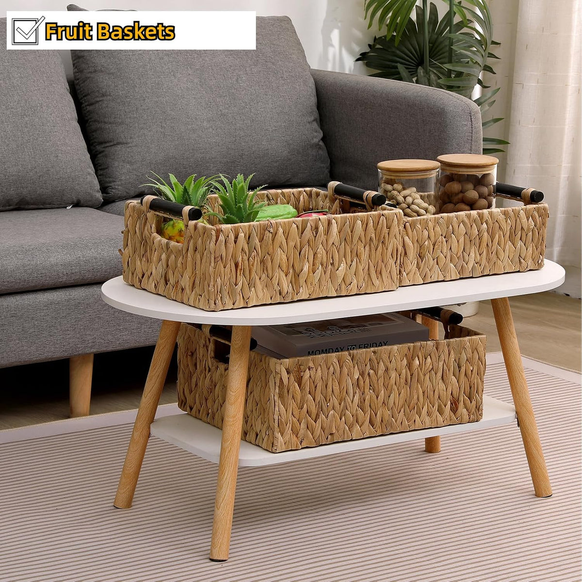 Water Hyacinth Storage Baskets Set of 3 Handwoven Storage Bins for Nursery