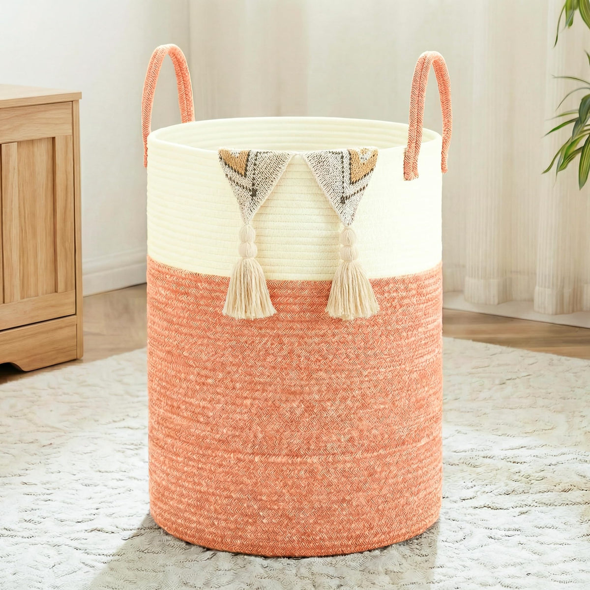Artfeel Laundry Basket,Woven Cotton Rope Laundry Hamper,80L for Decorative Storage of Dirty Clothes,Toys and Blankets in Bathroom,Baby Room and Living Room