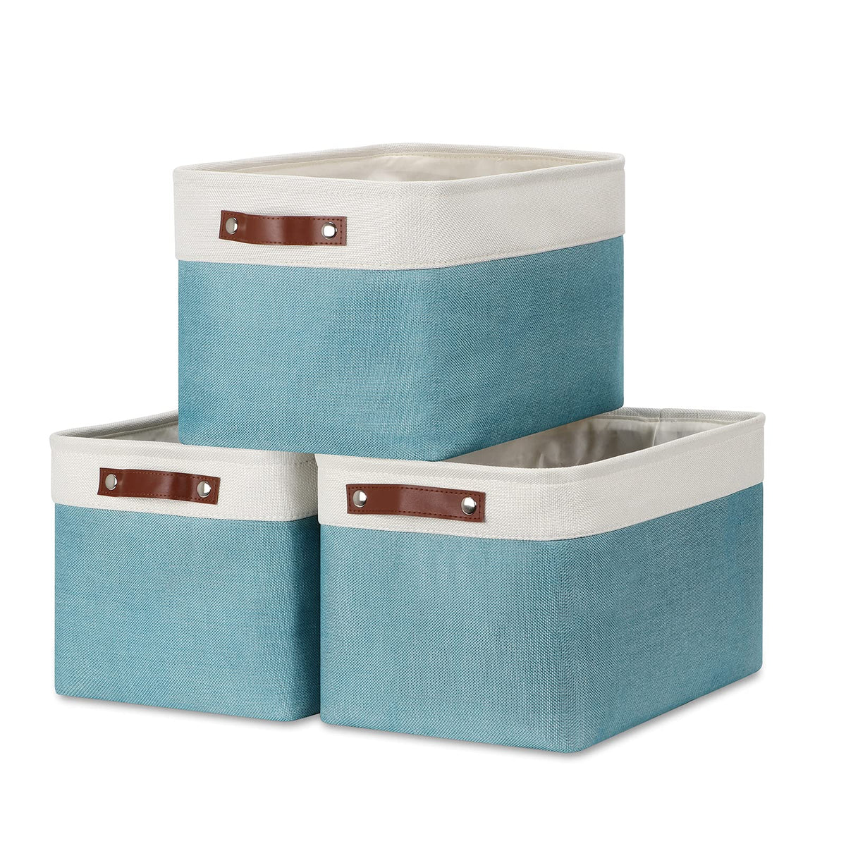 DULLEMELO Small Storage Bins, Storage Baskets for Organizing, Collapsible Rectangular Fabric Baskets for Shelves, Closets, Nursery, Home, Office, Empty Gift Baskets (6-Pack, White&Khaki)