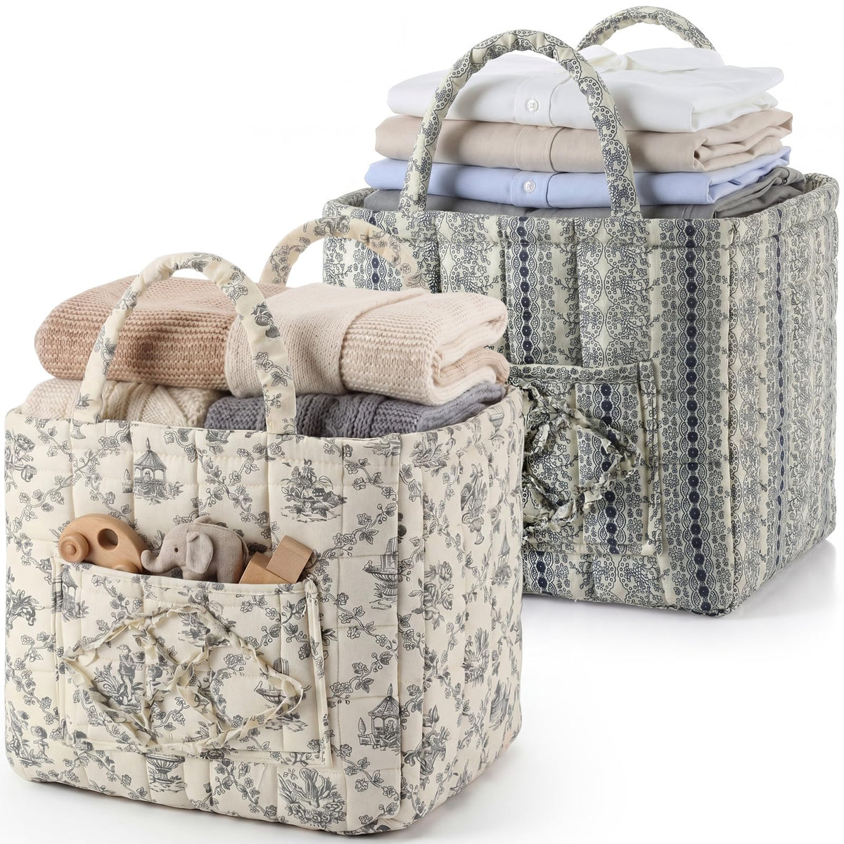 2 Pcs Boho Fabric Storage Basket, Classic Floral Set