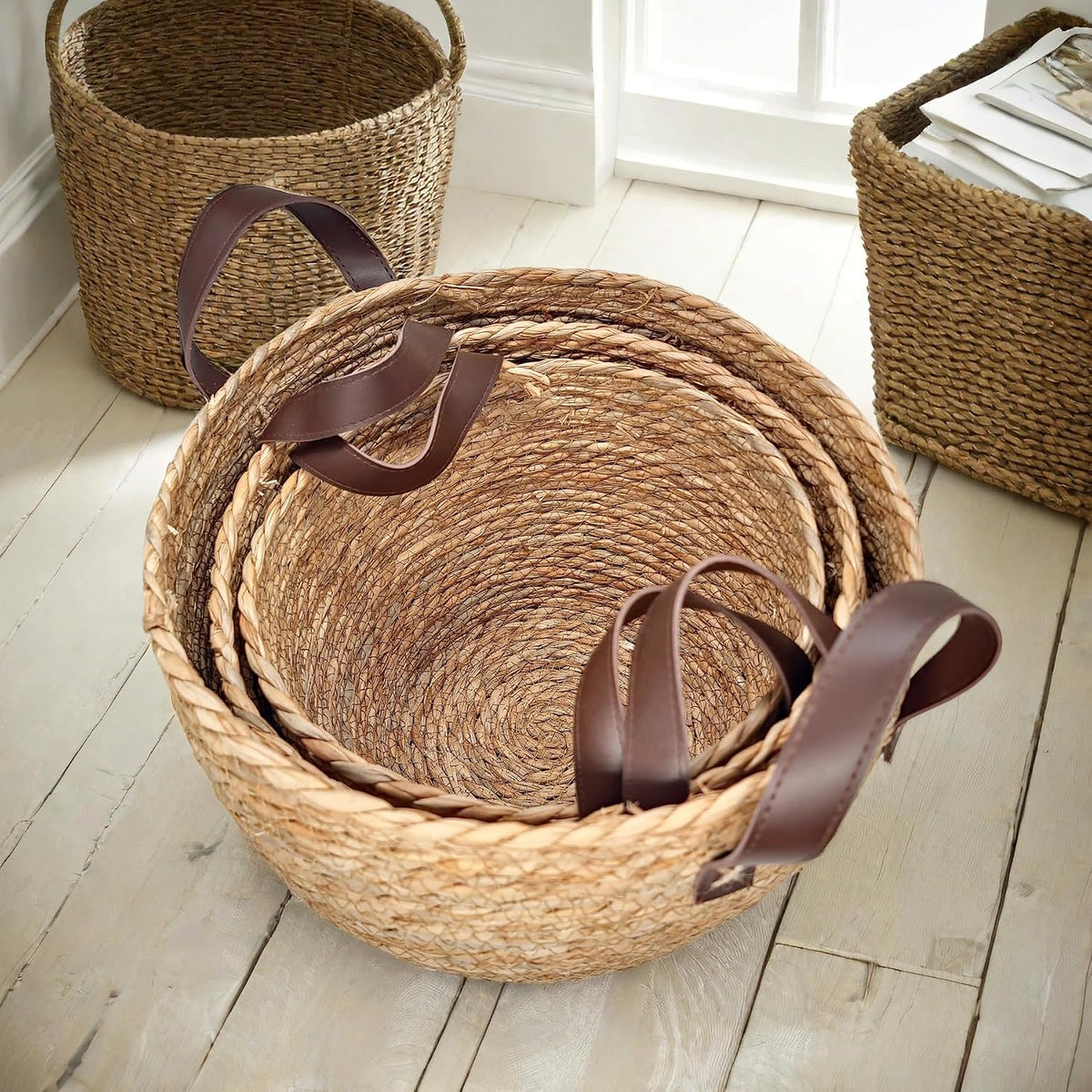 GIB Round Seagrass Storage Baskets Woven Wicker Planter Baskets for Decor
