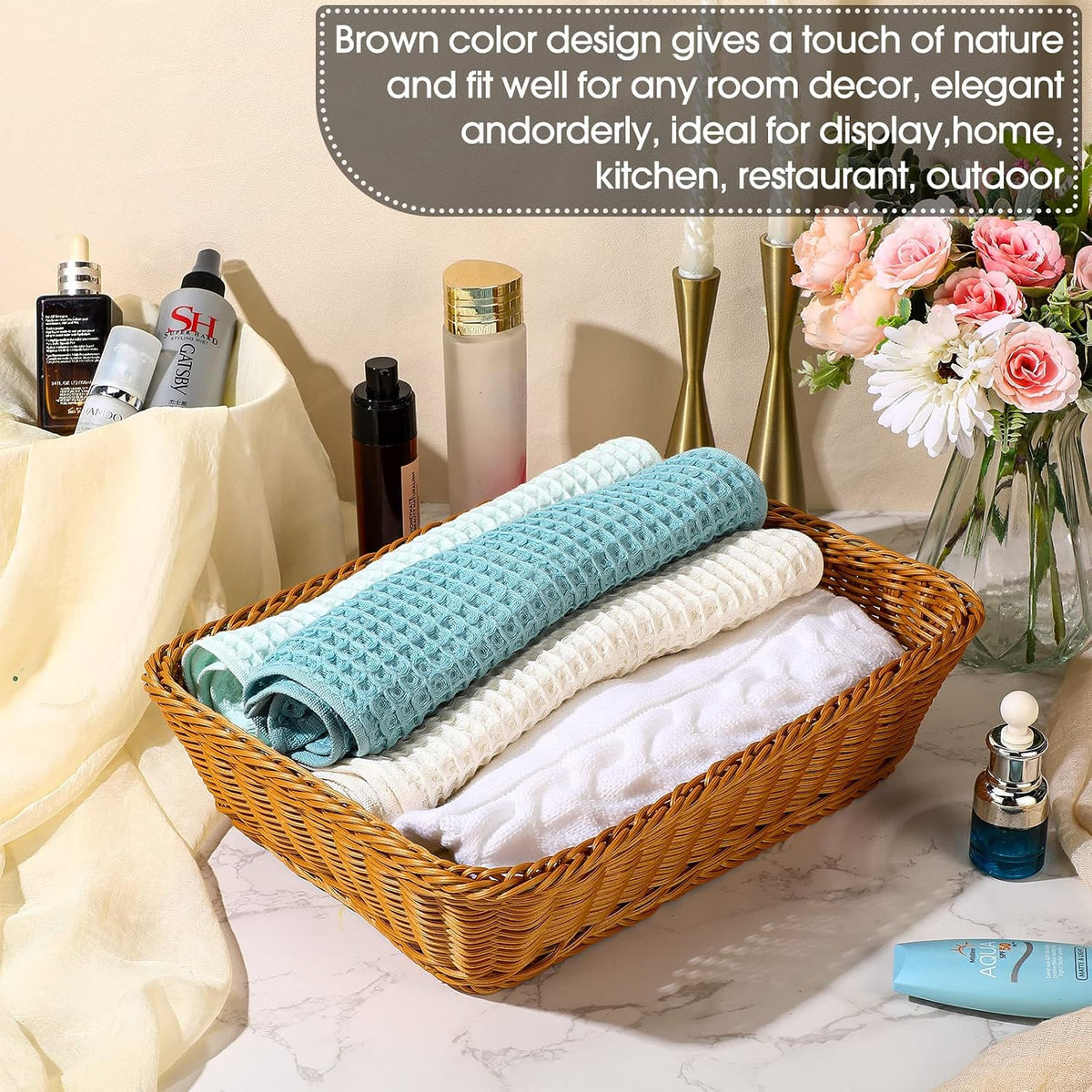 6 Pcs 17.7 in Large Wicker Bread Baskets, Woven Serving Basket for Kitchen