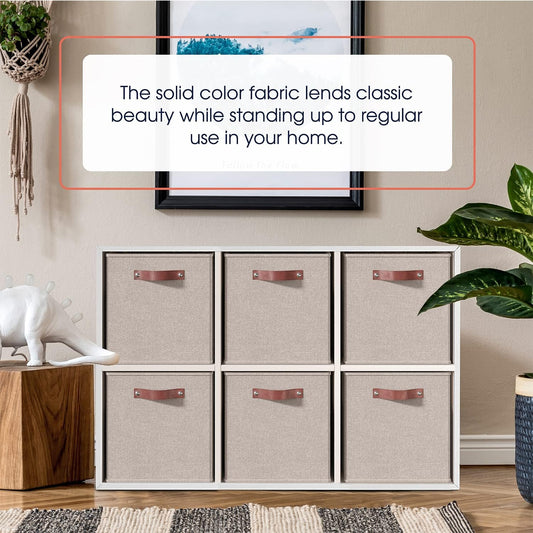 Ornavo Home 13x13 Foldable Fabric Storage Cube Bins, 6 Pack, Beige