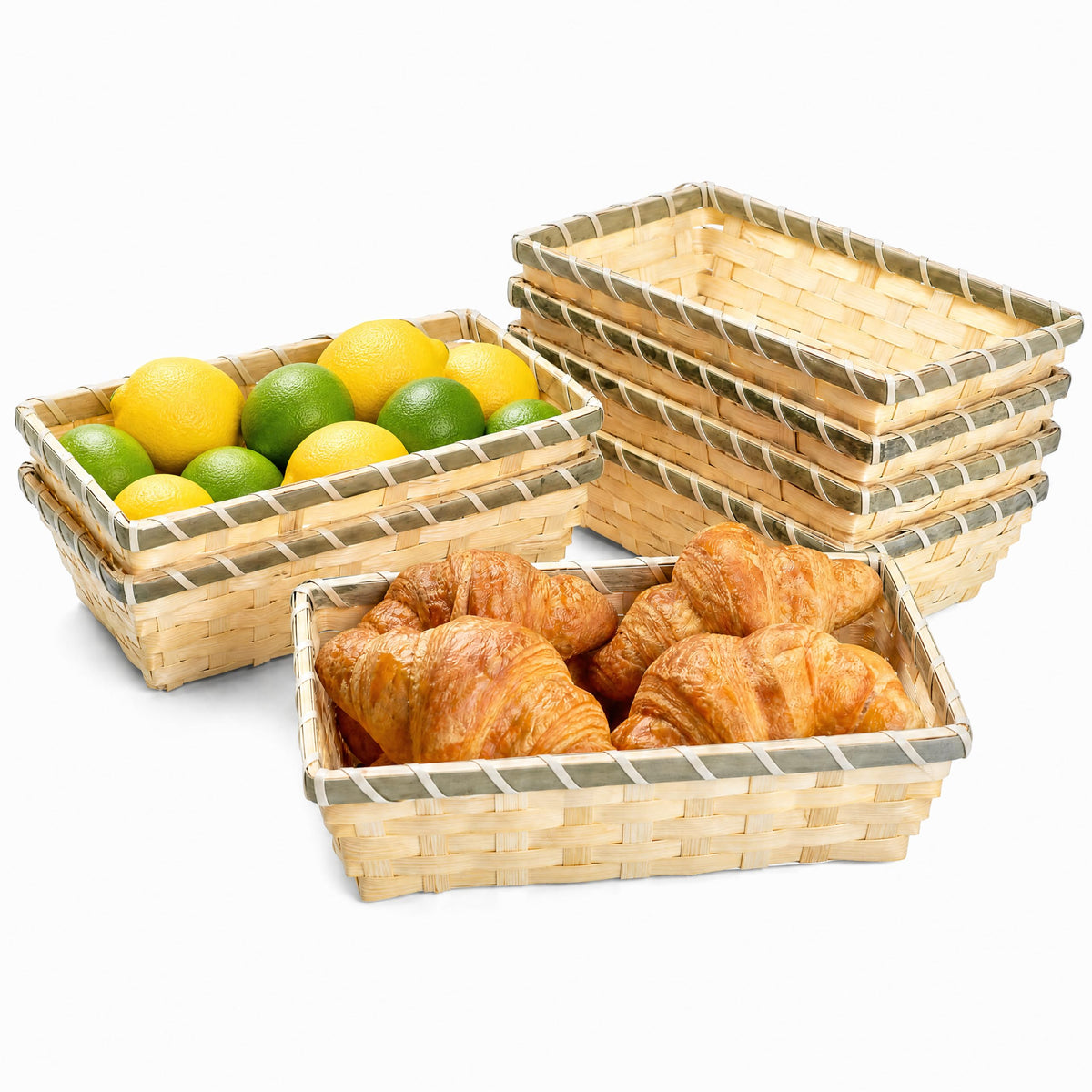 TOPZEA 10 Pack Round Gift Baskets, 8 Inch Natural Bamboo Woven Fruit Basket, Small Wicker Bread Roll Serving Basket, Food Storage Bin Handmade Baskets for Kitchen Restaurant Centerpiece Christmas