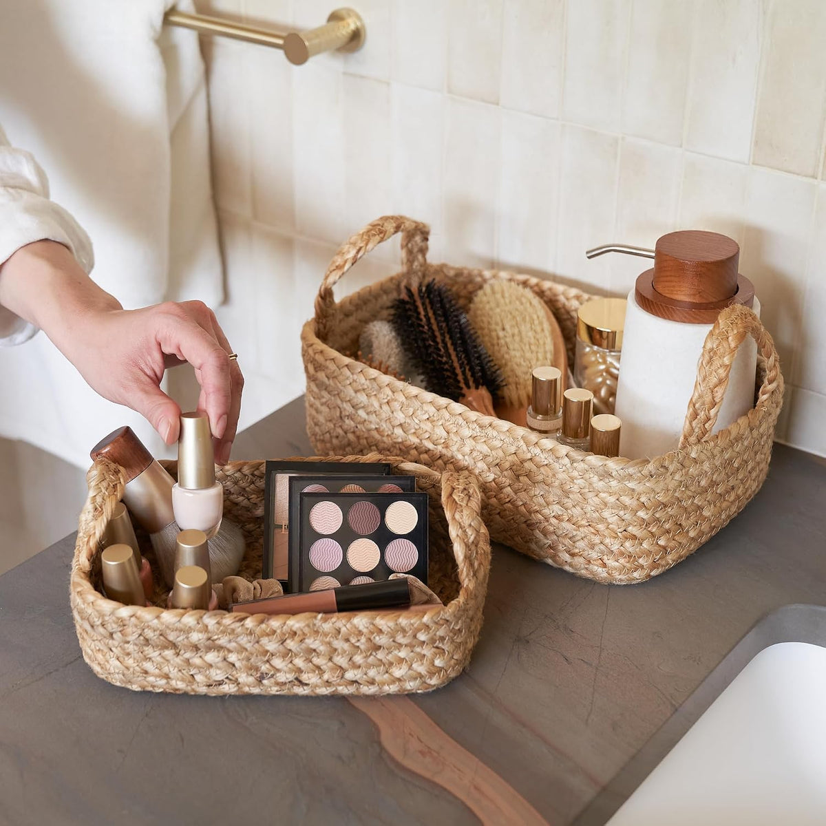 Beautiful Storage Basket Set of 4 - Natural Jute Rope Baskets for Shelves