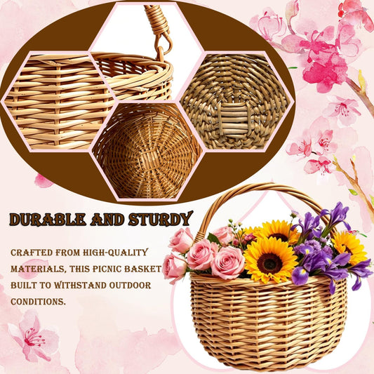 10 x 10in Wicker Basket Rustic Wicker Picnic Basket with Handle Cute Flower Girl Baskets Rattan Easter Baskets Wicker Storage Basket Decorative Basket for Wedding Garden and Home Decor