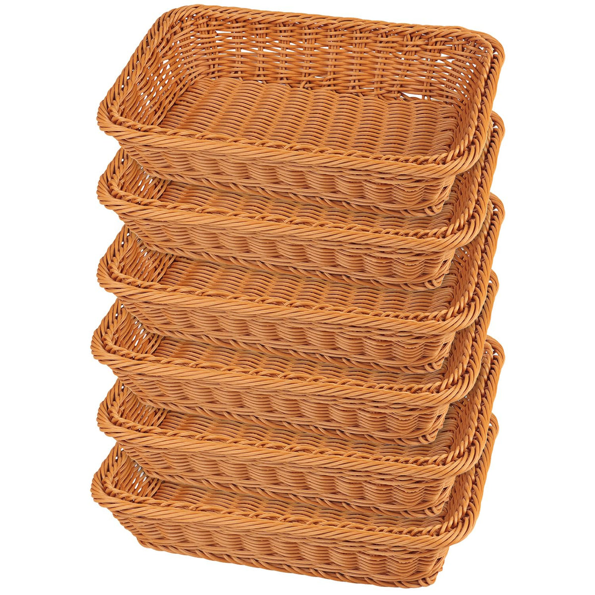 6 PCS 12x8 Inch Wicker Bread Basket, Woven Serving Basket, Tabletop Food Serving Basket for Restaurant, Bakery, Family Party, Hotel, Fruits, Vegetables and Snacks, Brown