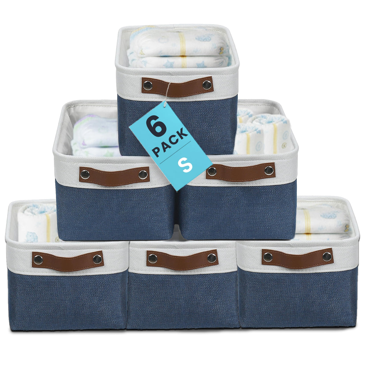 OrganiHaus 12x8in Canvas Storage Baskets, 3 Pack - Fabric Bins for Shelves
