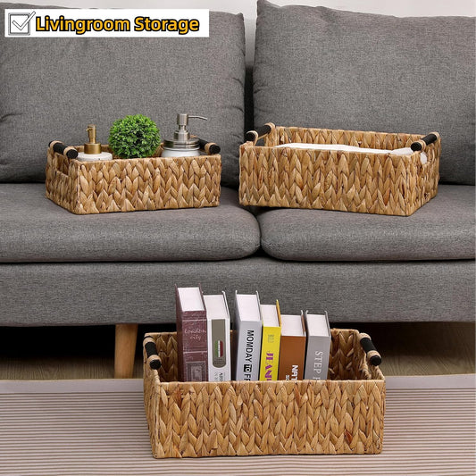 Water Hyacinth Storage Baskets Set of 3 Handwoven Storage Bins for Nursery
