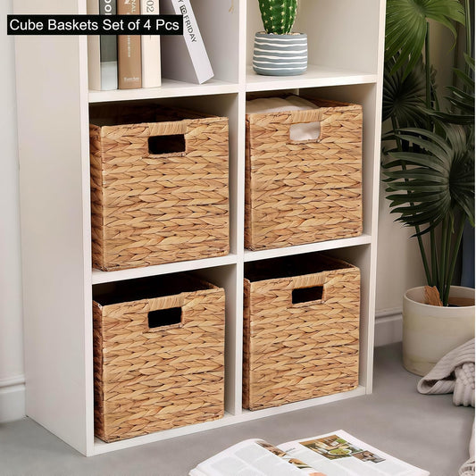 11 x 11 x 11 in Woven Storage Baskets,Set of 4 Wicker Cubes Baskets,Natural