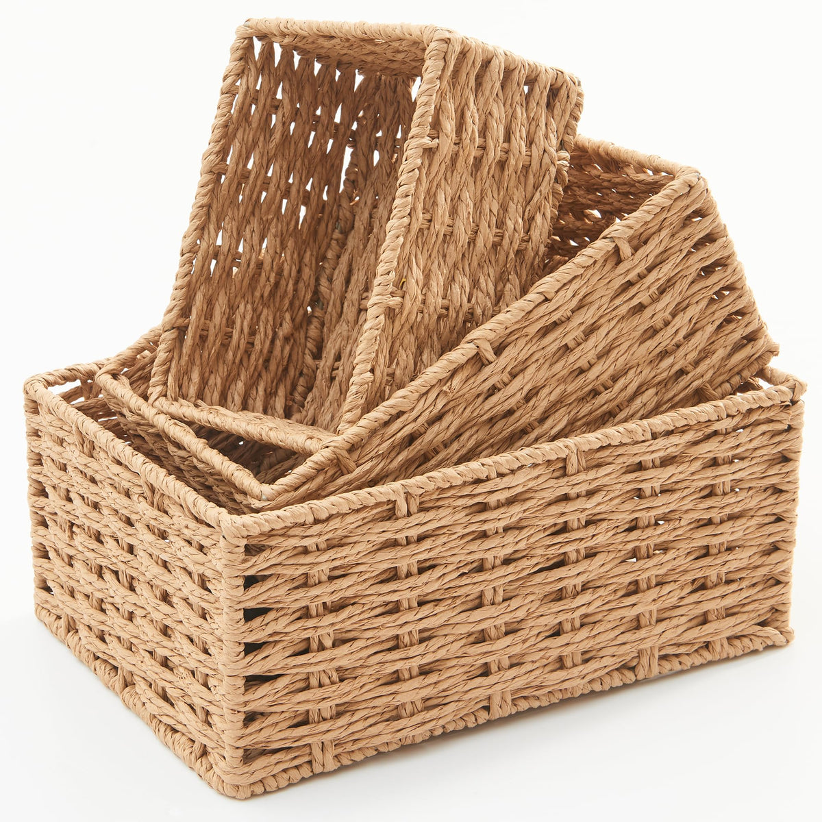 Small Wicker Basket for Organizing, Woven Storage Basket Sets of 3