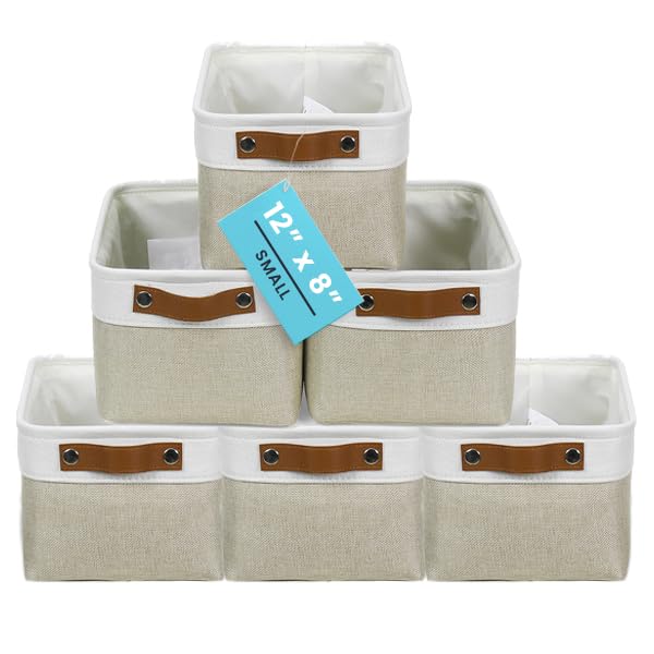OrganiHaus 12x8in Canvas Storage Baskets, 3 Pack - Fabric Bins for Shelves