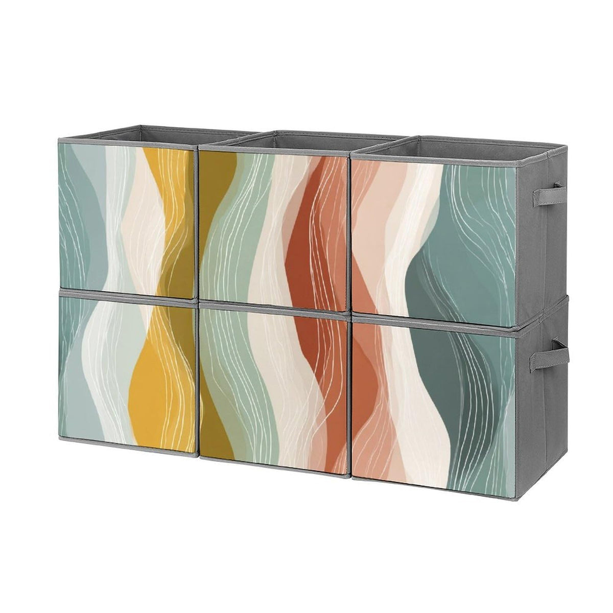 6 Printed Foldable Storage Cubes, 10.6 Inch Sturdy Collapsible Fabric Bins with Handles