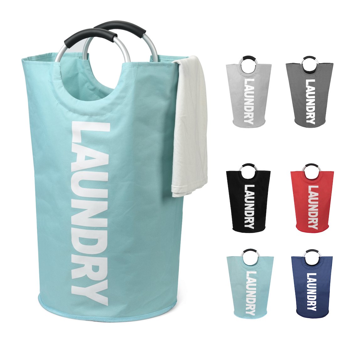 DOKEHOM 125L X-Large Laundry Basket Bag, Collapsible Tall Hamper, Dark Blue