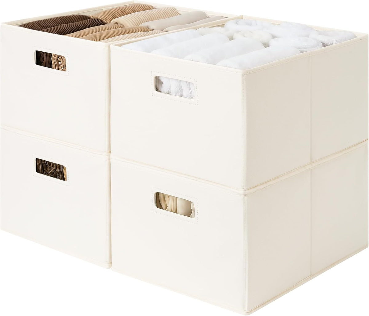 StorageWorks Fabric Storage Bins for Shelves, Large, 4-Pack, Ivory