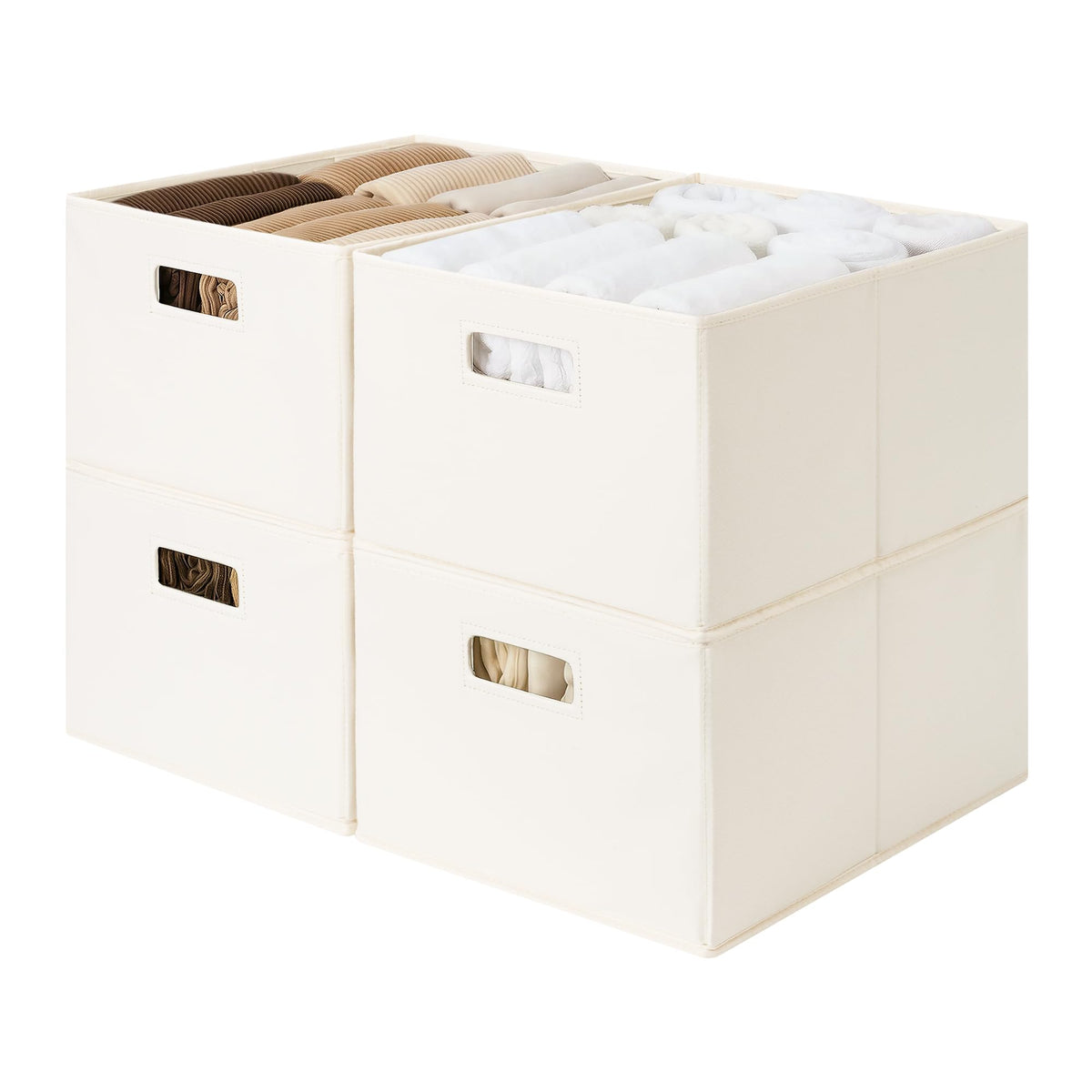 StorageWorks Fabric Storage Bins for Shelves, Large, 4-Pack, Ivory