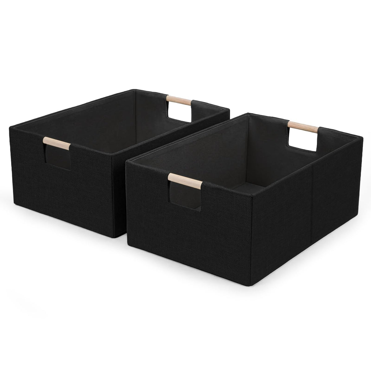 Foldable Fabric Storage Cubes, 2 Packs Cloth Storage Baskets with Wooden Handles, Collapsible Shelf Closet Organizer Bins, Rectangular Storage Boxes for Decor (Beige 2 Pack)