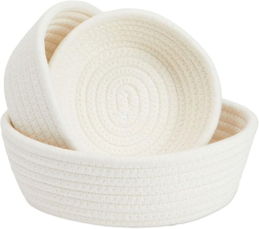 Juvale Small Round Cotton Rope Storage Baskets - Nesting Storage Bin Pack - Cotton Woven Basket for Home Organizing - White, Pack of 3, 6.5 x 2.9 in/7.5 x 3 in/8.2 x 3.2 in