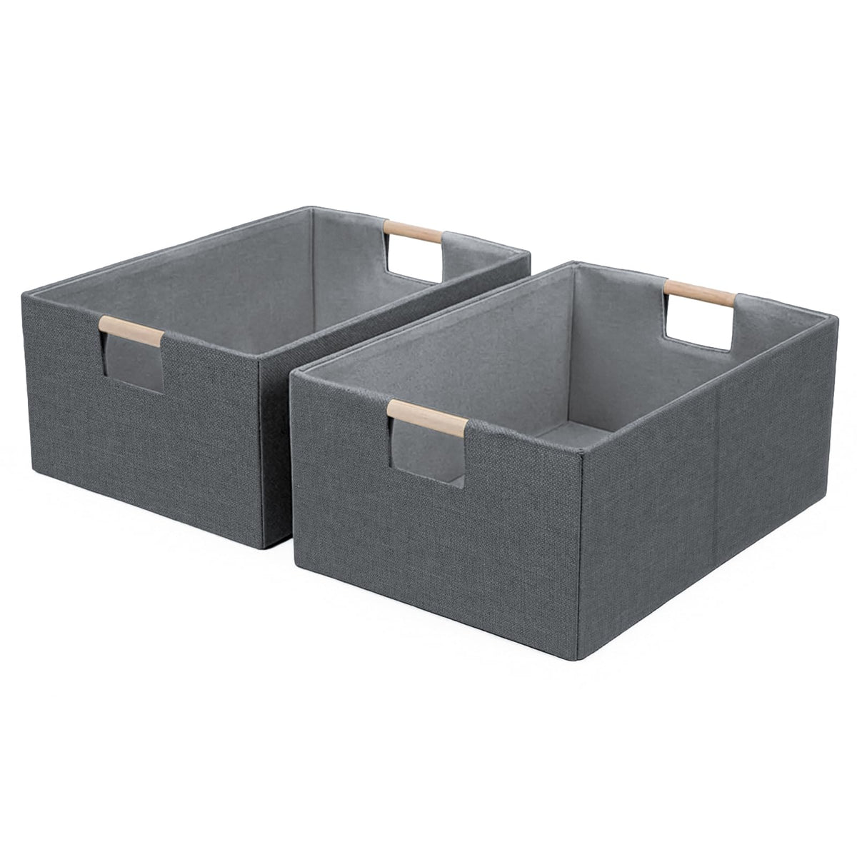 Foldable Fabric Storage Cubes, 2 Packs Cloth Storage Baskets with Wooden Handles, Collapsible Shelf Closet Organizer Bins, Rectangular Storage Boxes for Decor (Beige 2 Pack)