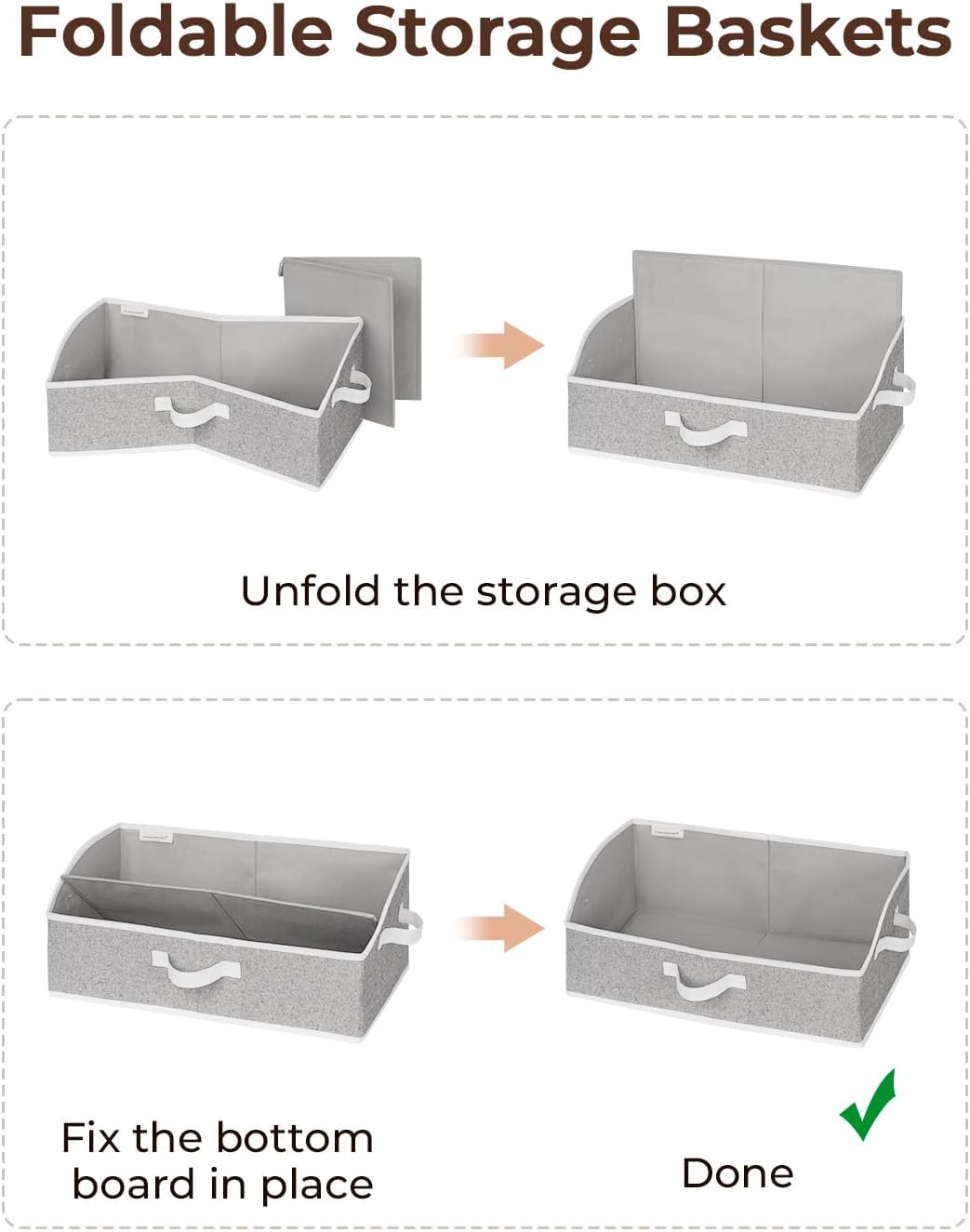 StorageWorks Closet Storage Bins Trapezoid, Gray, Large, 3-Pack