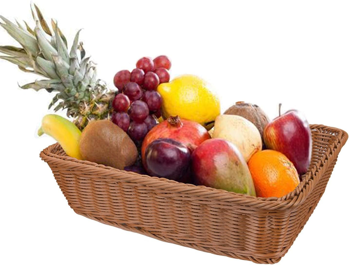 Yarlung 3 Pack Imitation Rattan Woven Bread Baskets, 11.8 x 7.8 Inch Plastic Wicker Fruit Baskets for Food Serving, Vegetables, Kitchen, Restaurant, Outdoor, Brown